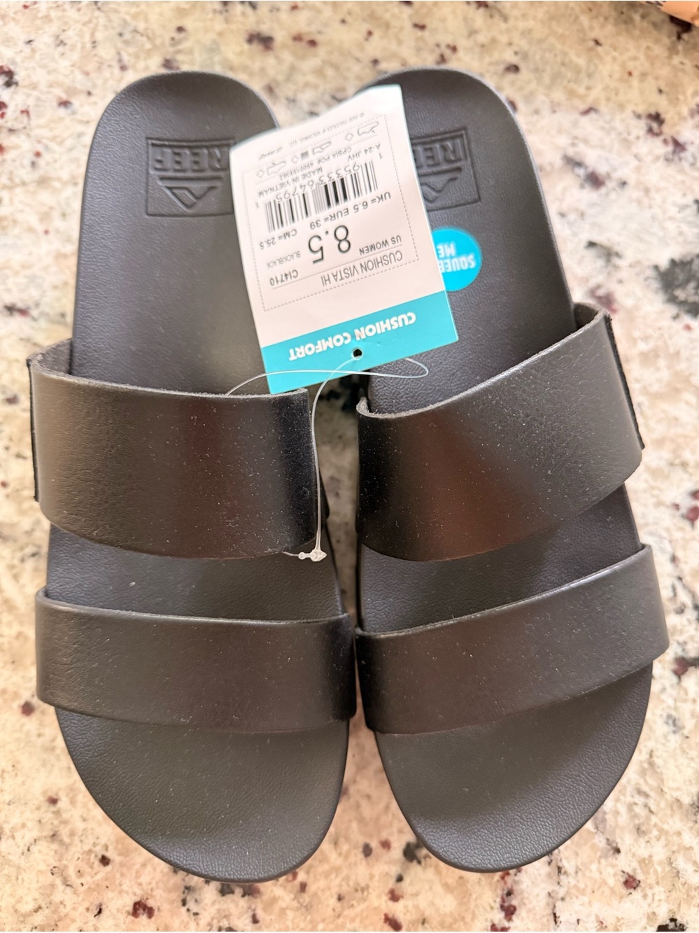 NWT Reef Black Double-Strap Slide Sandals